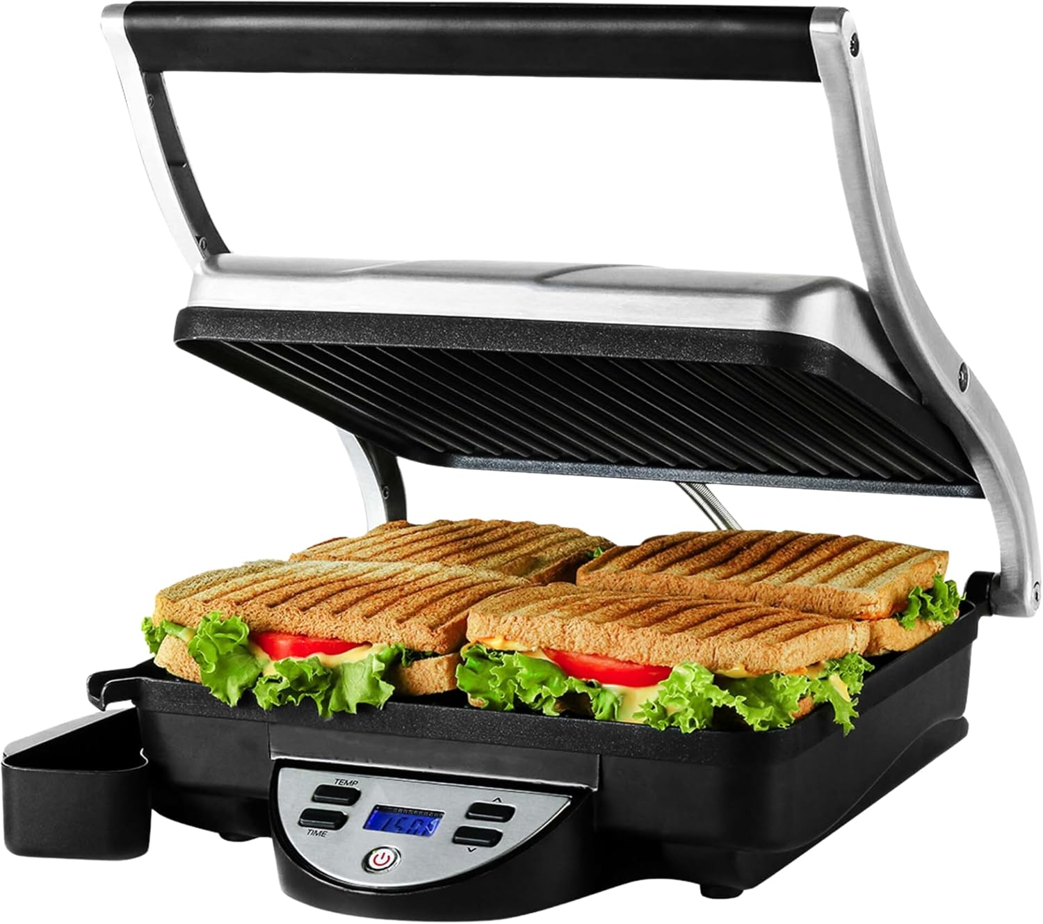 OVENTE Electric Sandwich Maker with Non-Stick Plates, Indicator Lights, Cool Touch Handle, Easy to Clean and Store, Perfect for Cooking Breakfast, Grilled Cheese, Tuna Melts and Snacks, Black GPS401B
