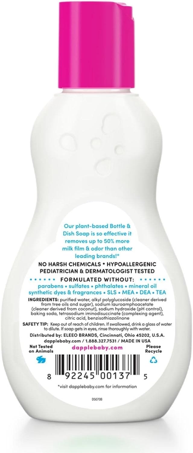 Dapple Baby Bottle Soap, Hypoallergenic Dish Soap for Baby Bottles, Powered by Plants, 1 Pump Included, Packaging May Vary, Fragrance Free, 16.9 Fl Oz (Pack of 3)