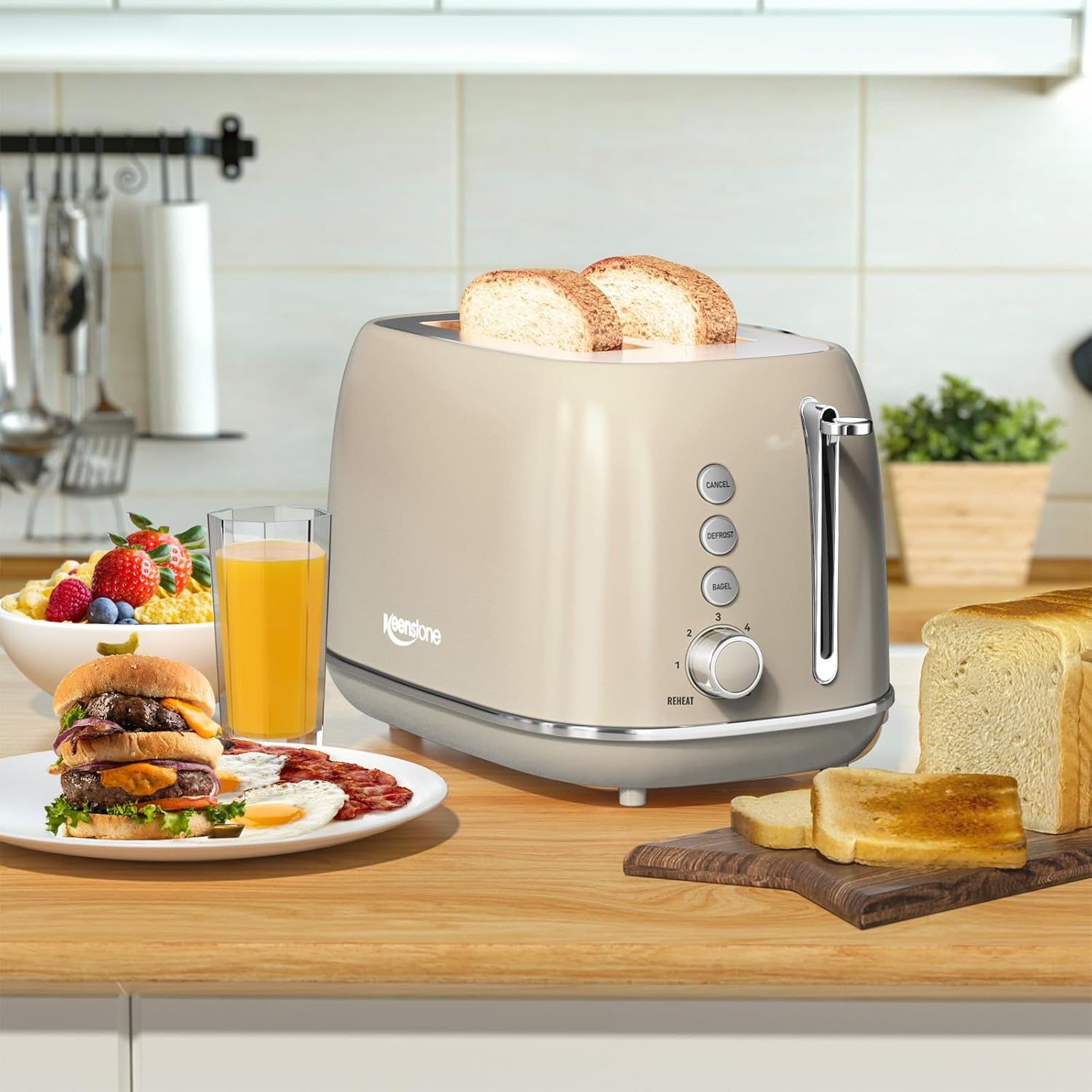 2 Slice Stainless Steel Toaster Retro with 6 Bread Shade Settings, Bagel, Cancel, Defrost Function, 2 Slice Toaster with Extra Wide Slot, Removable Crumb Tray, White