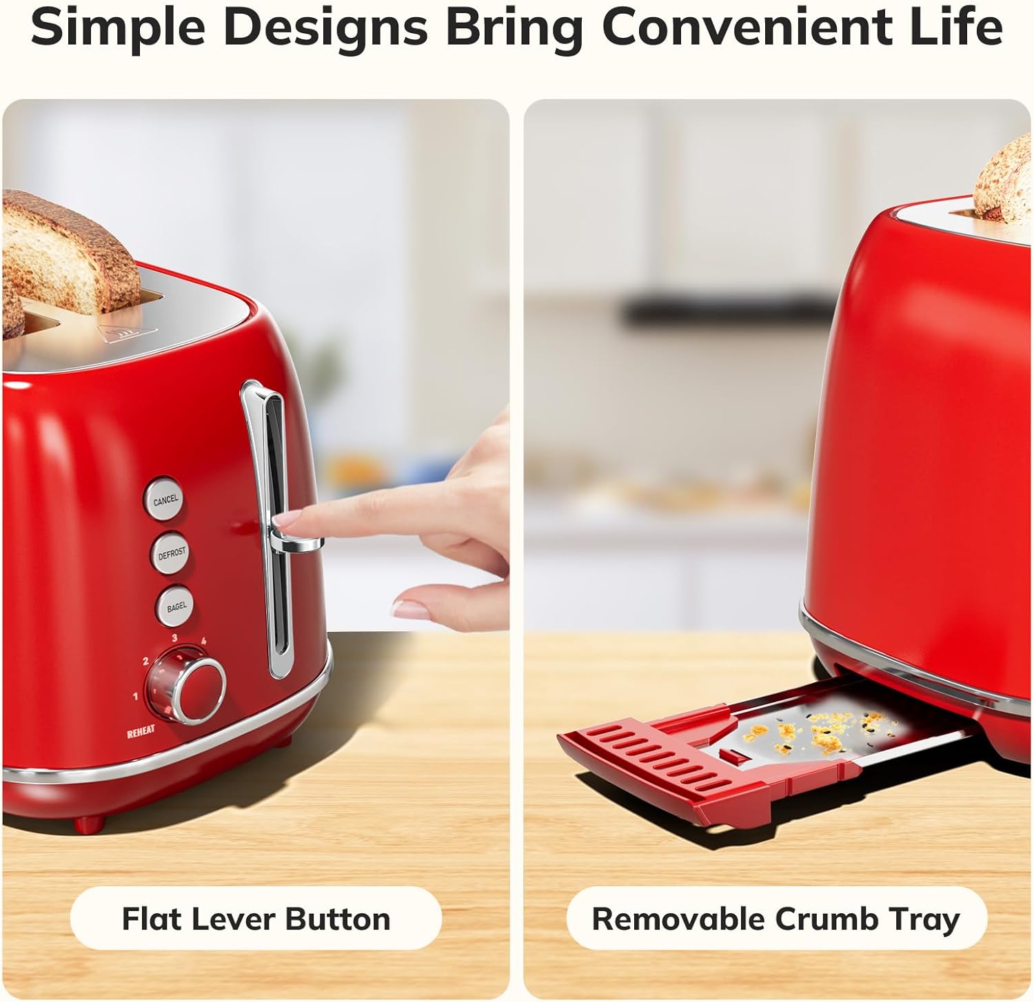 2 Slice Stainless Steel Toaster Retro with 6 Bread Shade Settings, Bagel, Cancel, Defrost Function, 2 Slice Toaster with Extra Wide Slot, Removable Crumb Tray, White