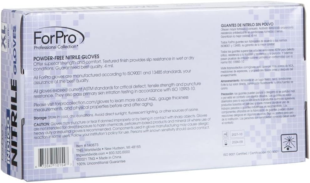 ForPro Professional Collection Disposable Nitrile Gloves, Chemical Resistant, Powder-Free, Latex-Free, Non-Sterile, Food Safe, 4 Mil, Black, Large, 100-Count