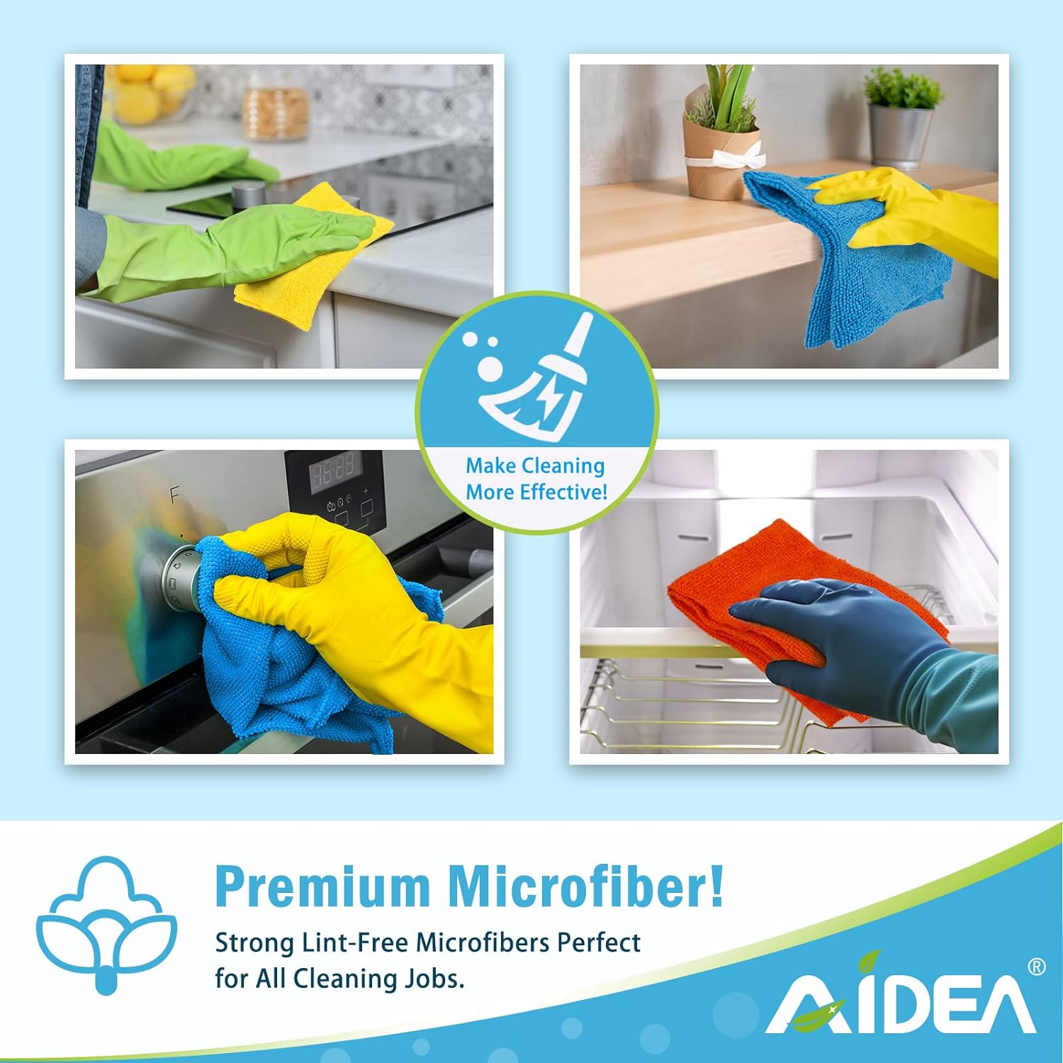 AIDEA Microfiber Cleaning Cloths-8PK, All-Purpose Cleaning Towels, Soft Absorbent Cleaning Rags Kitchen Towels, Lint-Free Dusting Cloth for House, Kitchen, Car, Window-(12in.x 12in.)
