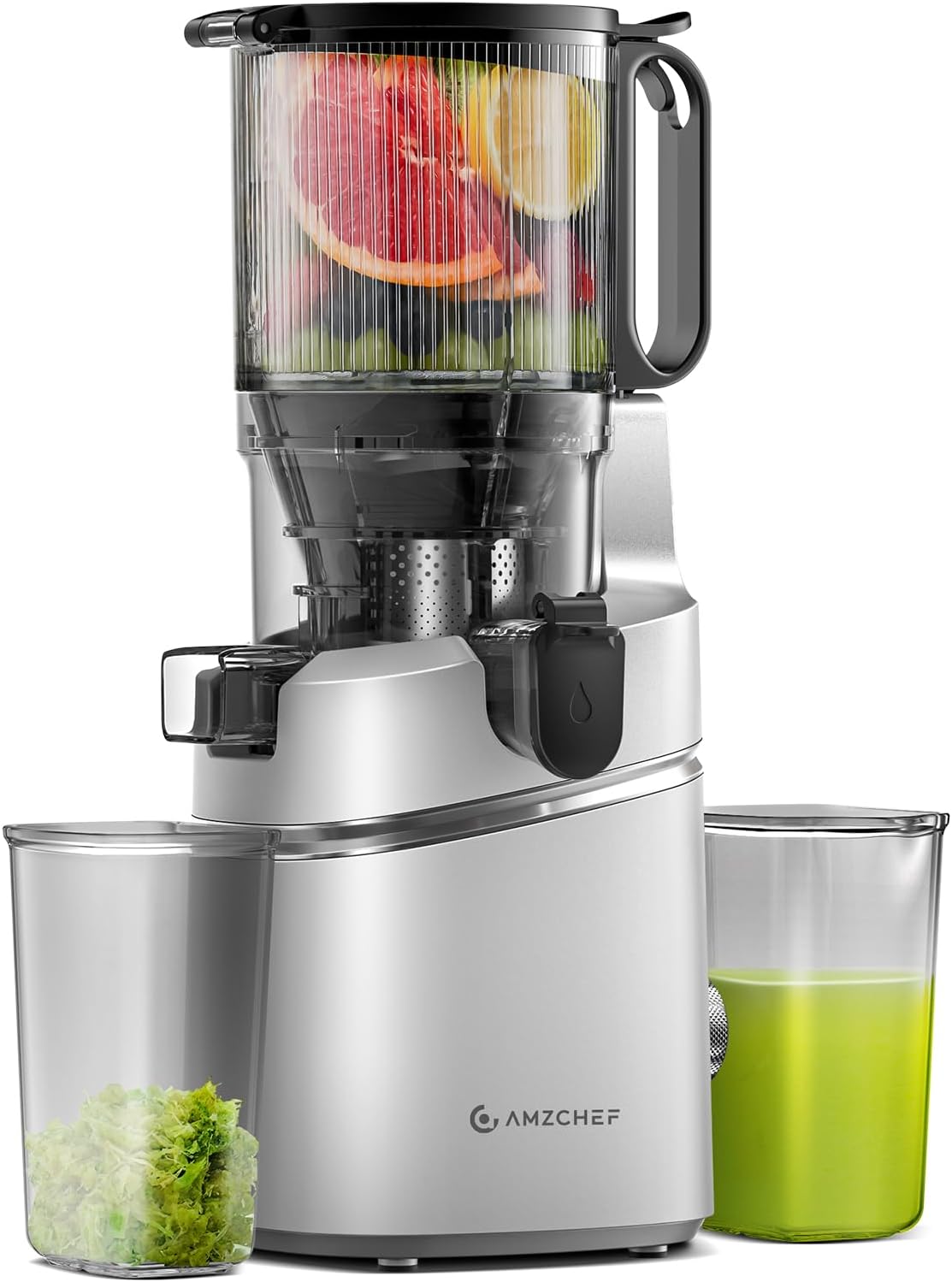 Juicer Machines, AMZCHEF 5.3-Inch Self-Feeding Masticating Juicer Fit Whole Fruits & Vegetables, Cold Press Electric Juicer Machines with High Juice Yield, Easy Cleaning, BPA Free, 250W, Black