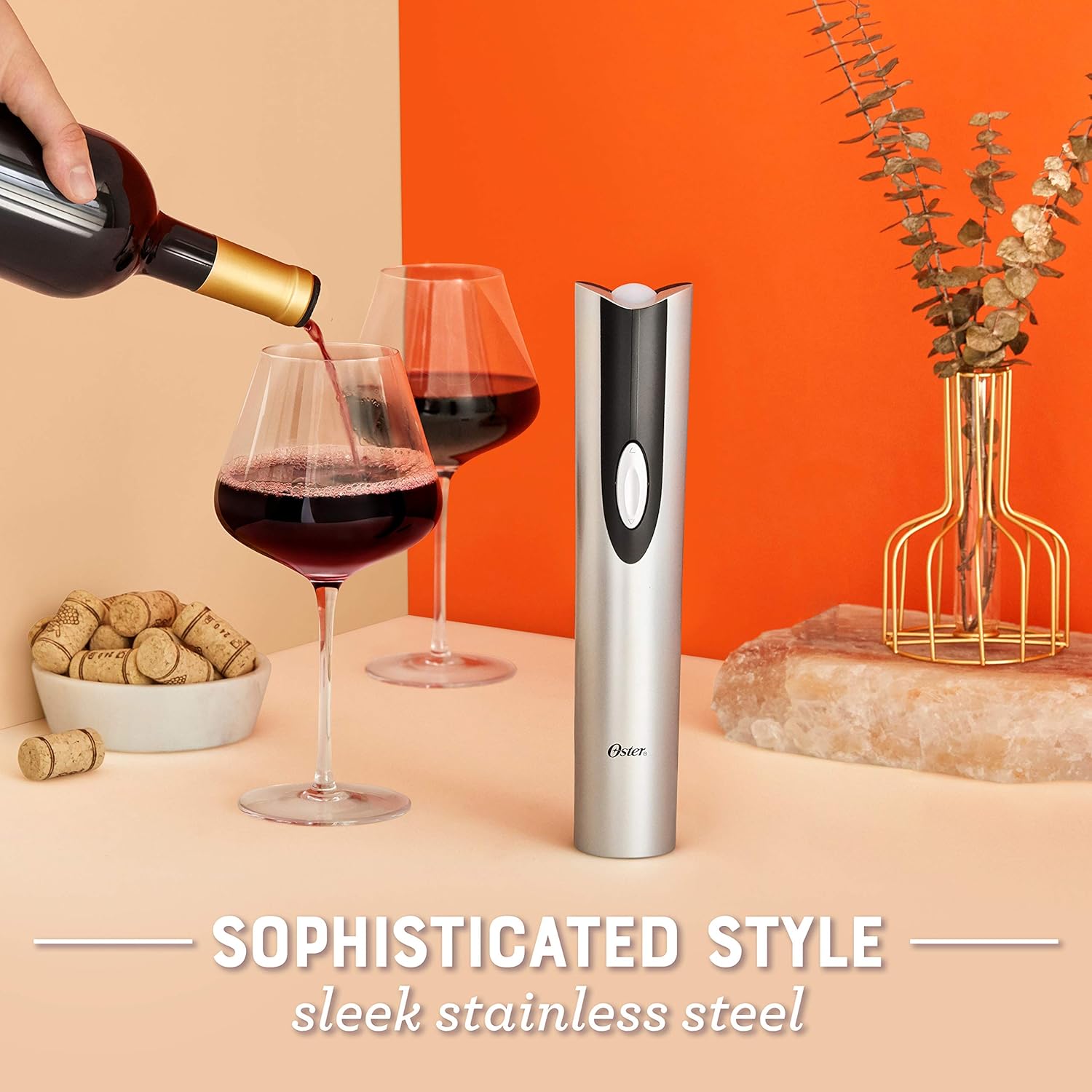 Oster Cordless Electric Wine Bottle Opener with Foil Cutter, FFP, One, Silver