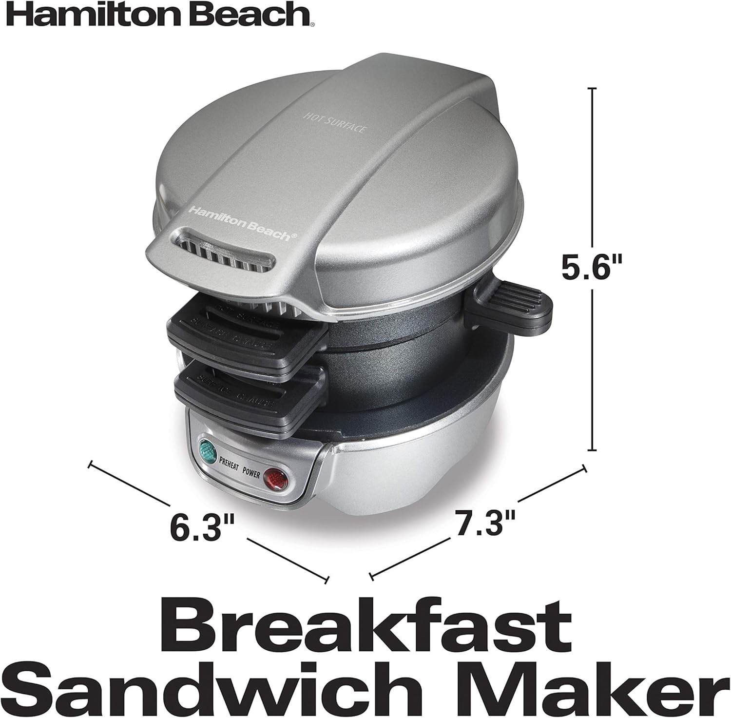 Hamilton Beach Breakfast Sandwich Maker with Egg Cooker Ring, Customize Ingredients, English Muffins, Croissants, Mini Waffles, Perfect White Elephant Gifts, Single, Black