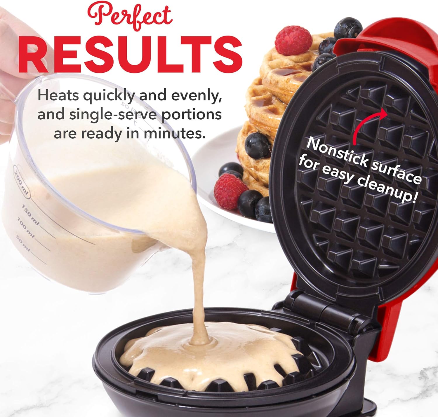 DASH Mini Waffle Maker - 4” Waffle Mold, Nonstick Waffle Iron with Quick Heat-Up, PTFE Nonstick Surface - Perfect Mini Waffle Maker for Kids and Families, Just Add Batter (Aqua)