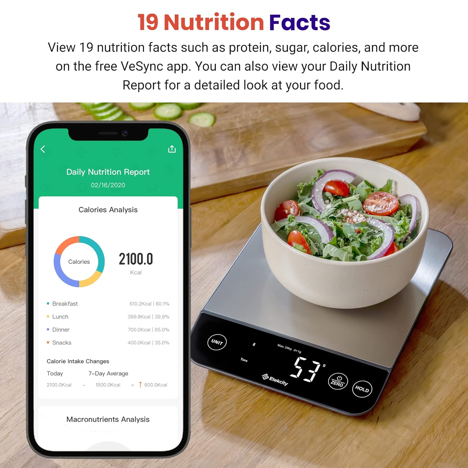 Etekcity Food Kitchen Scale, Digital Grams and Ounces for Weight Loss, Baking, Cooking, Keto and Meal Prep, LCD Display, Medium, 304 Stainless Steel
