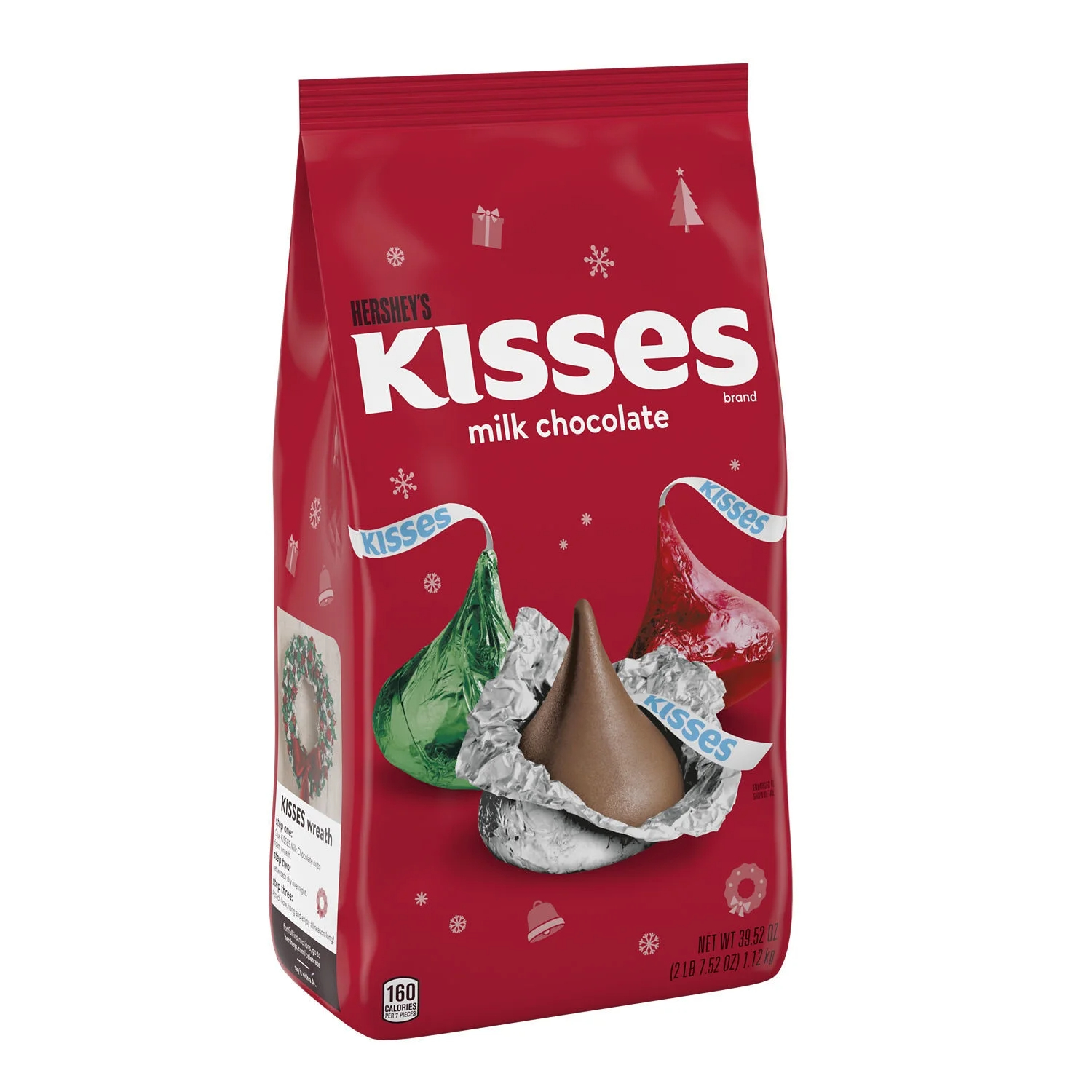Hershey's Kisses Milk Chocolate Christmas Candy, Bulk Bag 39.52 oz