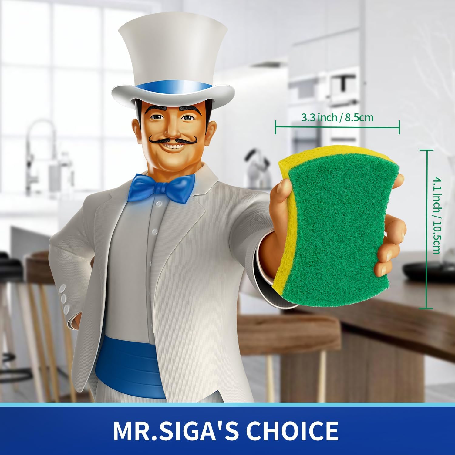 MR.SIGA Non-Scratch Cellulose Scrub Sponge, Dual-Sided Dishwashing Sponge for Kitchen, 12 Pack