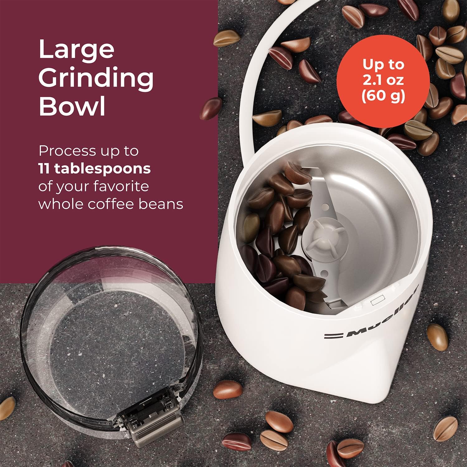 MuellerLiving HyperGrind Precision Electric Spice/Coffee Grinder Mill with Large Grinding Capacity and Powerful Motor also for Spices, Herbs, Nuts, Grains, Grey