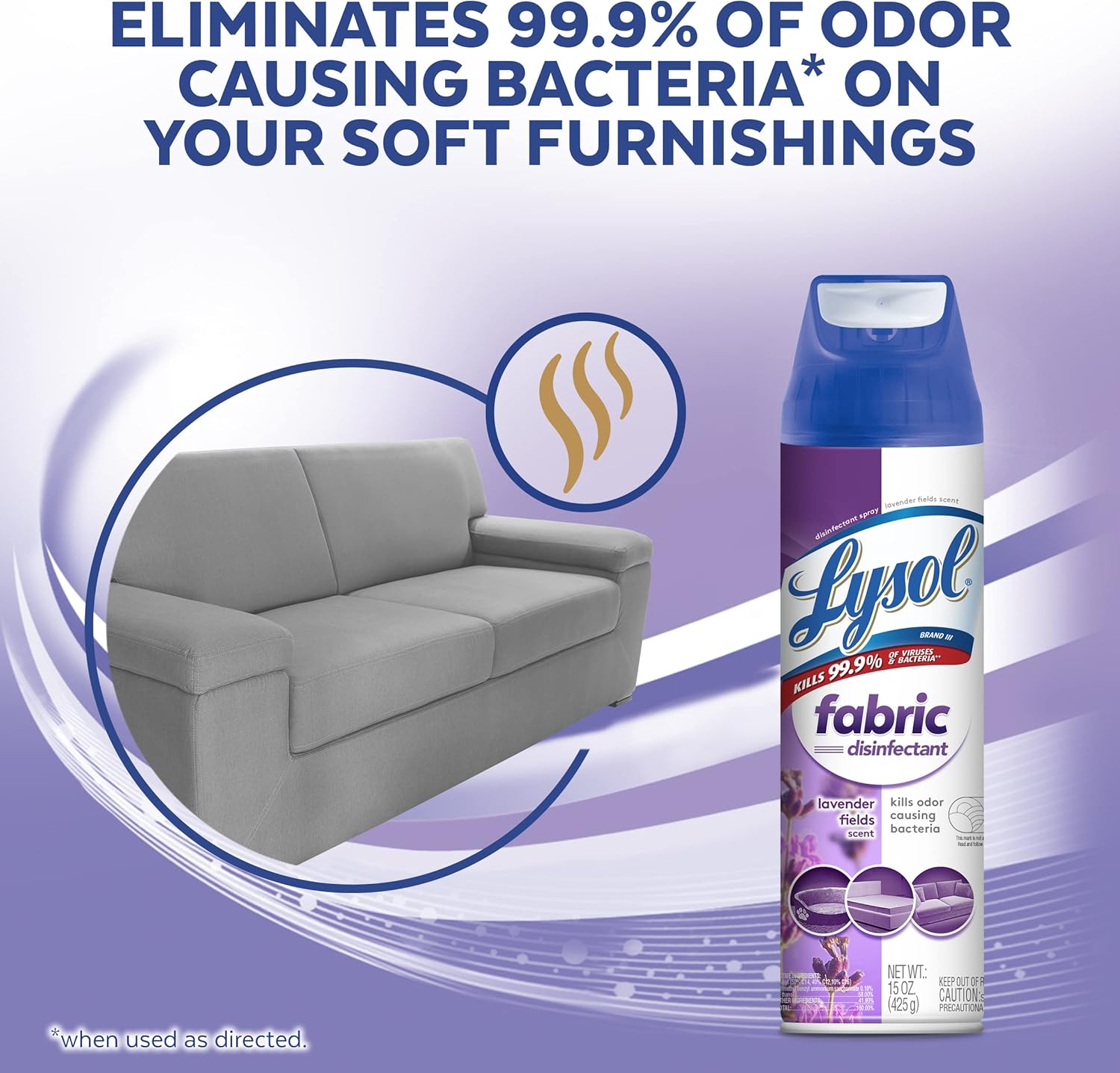 Lysol Fabric Disinfectant Spray, Sanitizing and Antibacterial Spray, For Disinfecting and Deodorizing Soft Furnishings, Lavender Fields 15 Fl. Oz (Pack of 3)