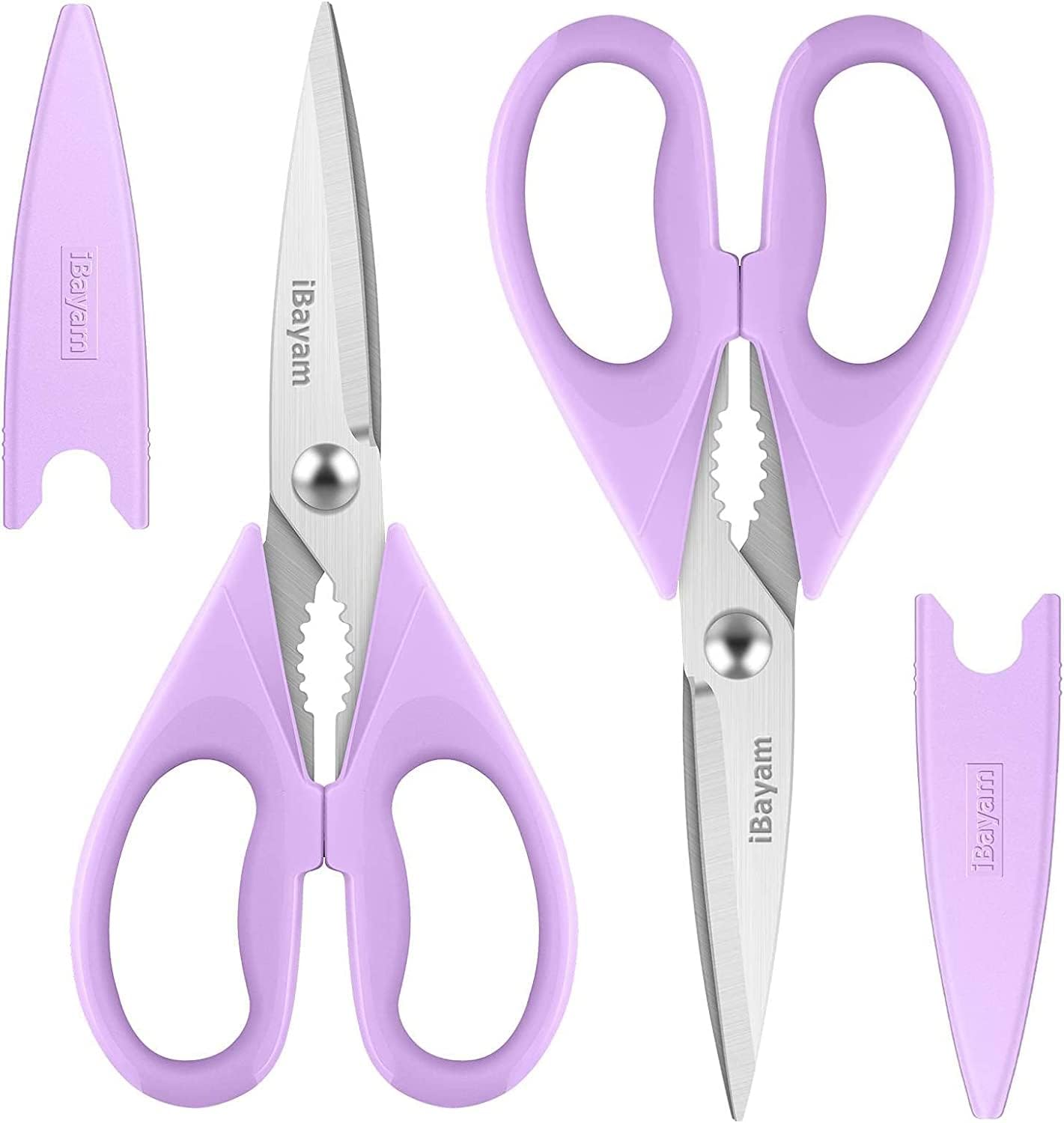 iBayam Kitchen Scissors All Purpose Heavy Duty Meat Poultry Shears, Dishwasher Safe Food Cooking Scissors Stainless Steel Utility Scissors, 2-Pack (Black Red, Black Gray)