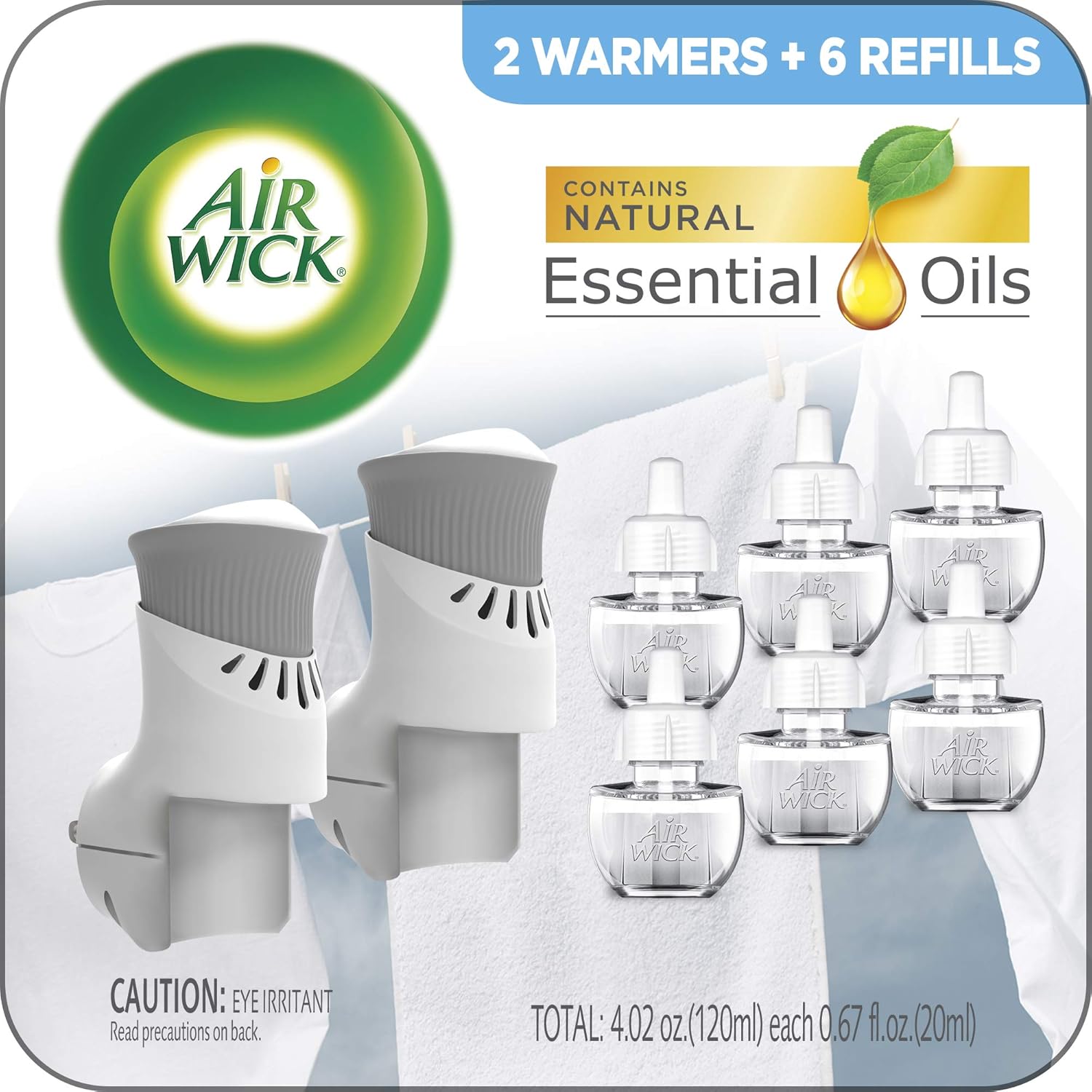 Air Wick Plug in Scented Oil Starter Kit, 2 Warmers + 6 Refills, Lavender & Chamomile, Eco Friendly, Essential Oils, Air Freshener
