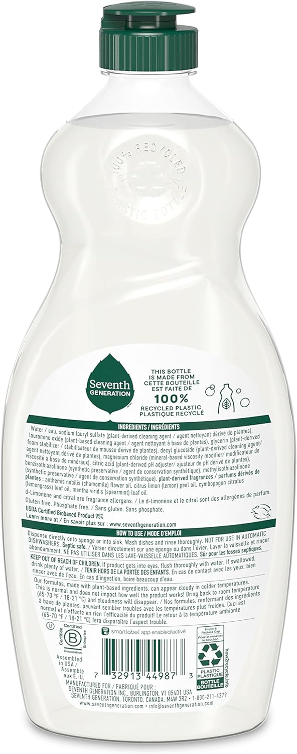 Seventh Generation Dish Liquid Soap Free & Clear liquid soap Pack of 6 Dishwashing Soap Dish Soap for sensitive skin 19 oz
