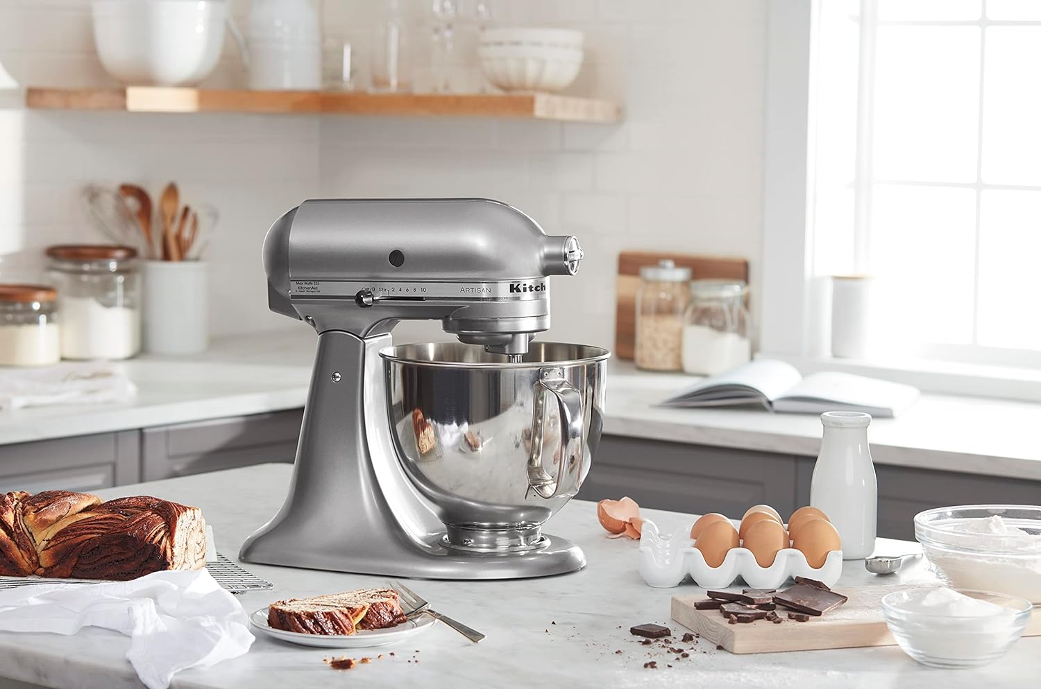KitchenAid Artisan Series 5 Quart Tilt Head Stand Mixer with Pouring Shield KSM150PS, Removable bowl, Aqua Sky
