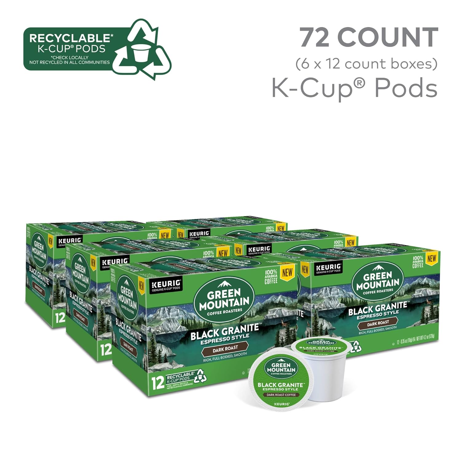 Green Mountain Coffee Roasters Dark Magic Keurig Single-Serve K-Cup Pods, Dark Roast Coffee, 72 Count (6 Packs of 12)