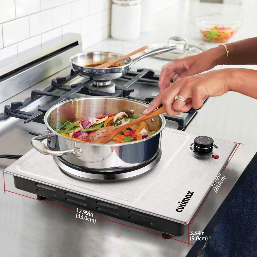 CUSIMAX 1800W Ceramic Electric Hot Plate for Cooking, Dual Control Infrared Cooktop, Double Burner, Portable Countertop Burner, Glass Plate Electric Cooktop, Silver, Stainless Steel-Upgraded Version