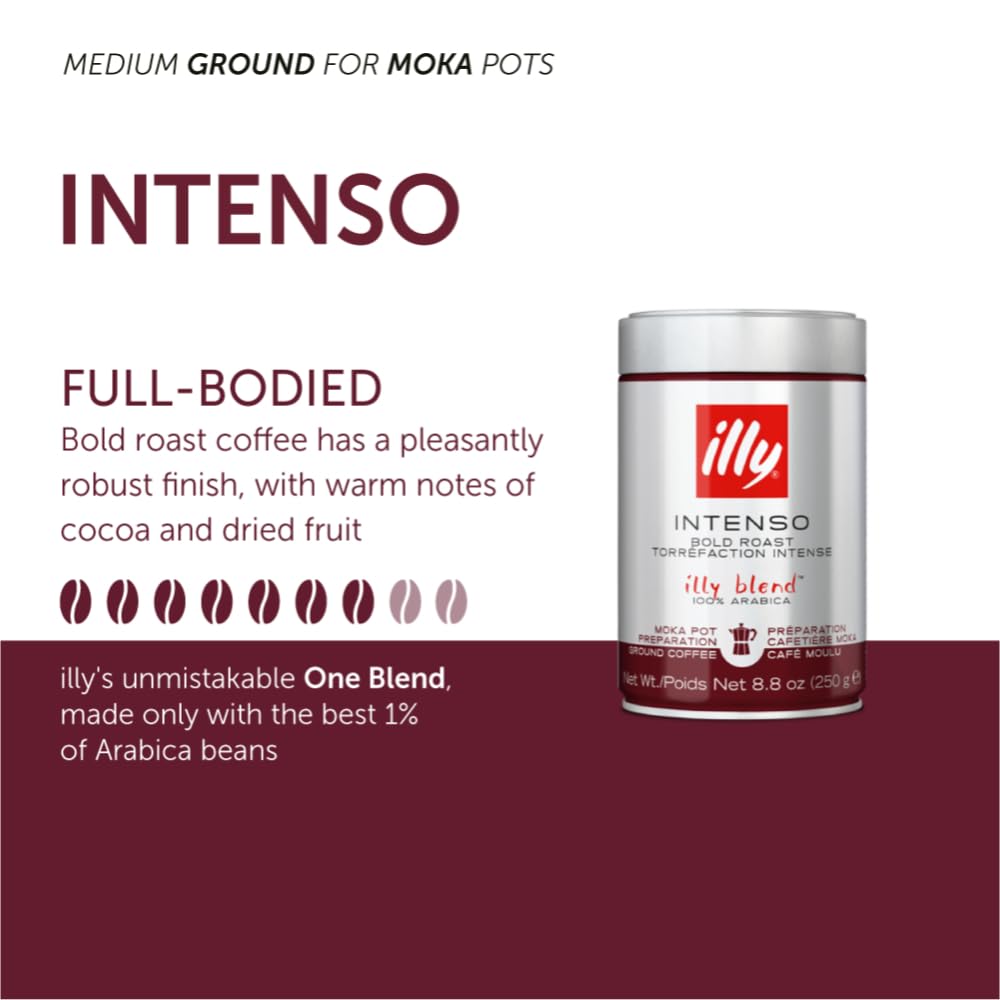 illy Classico Espresso Ground Coffee, Medium Roast, Classic Roast with Notes of Chocolate & Caramel, 100% Arabica Coffee, All-Natural, No Preservatives, 8.8 oz, Ground for Espresso Machines