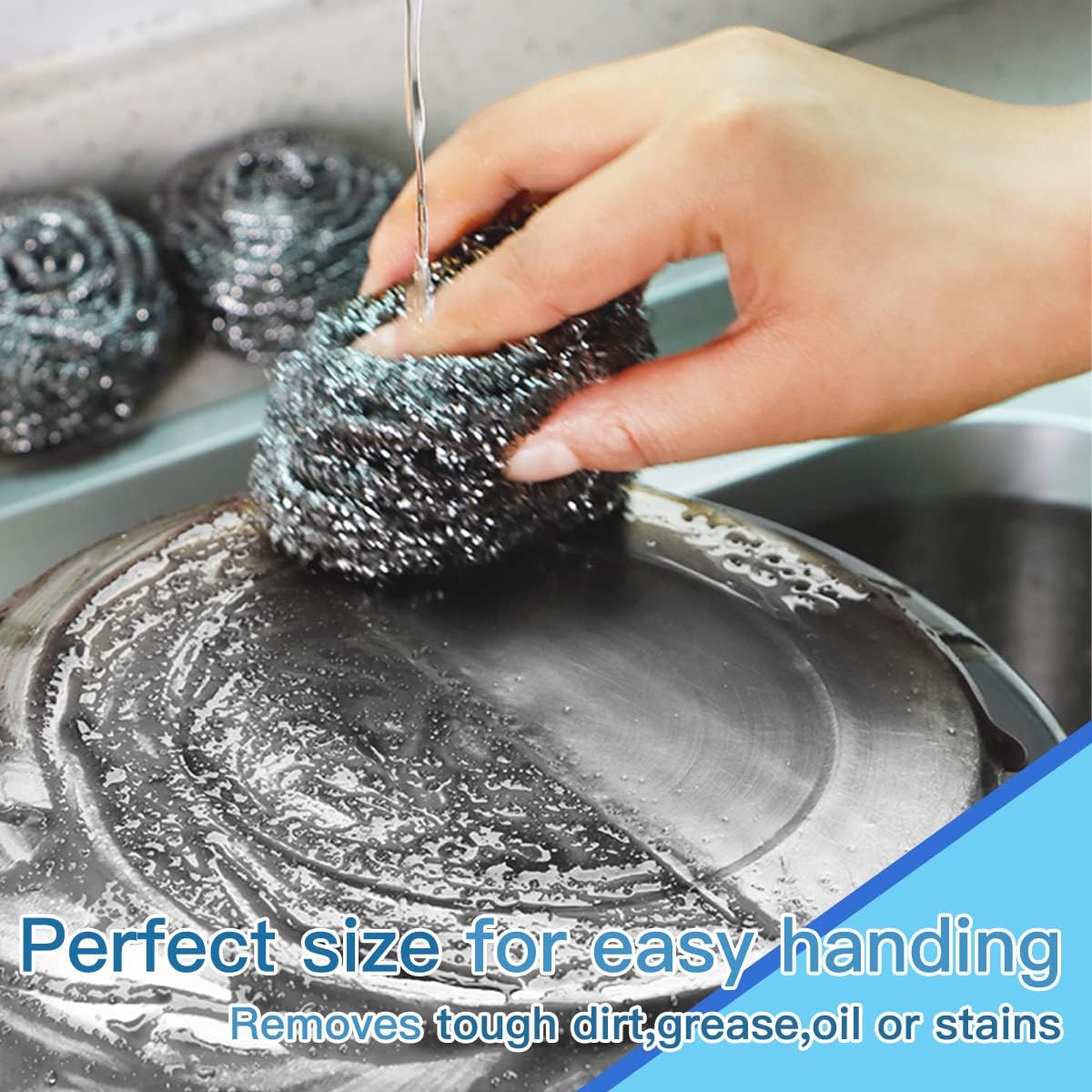 6Pcs Steel Wool Scrubbers - Flexible Scrubber Pads for Cleaning Dishes, Pots, Pans, Grills and Sinks