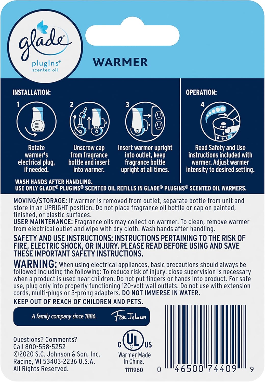 Glade PlugIns Air Freshener Warmer, Scented and Essential Oils for Home and Bathroom, Up to 50 Days on Low Setting, 2 Count