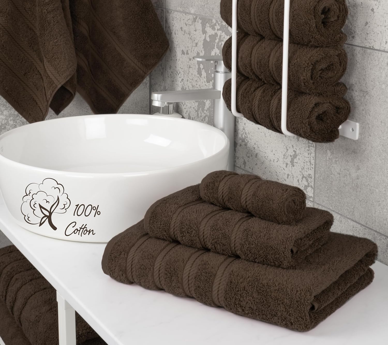 American Soft Linen Luxury 6 Piece Towel Set, 2 Bath Towels 2 Hand Towels 2 Washcloths, 100% Cotton Turkish Towels for Bathroom, Light Grey Towel Sets