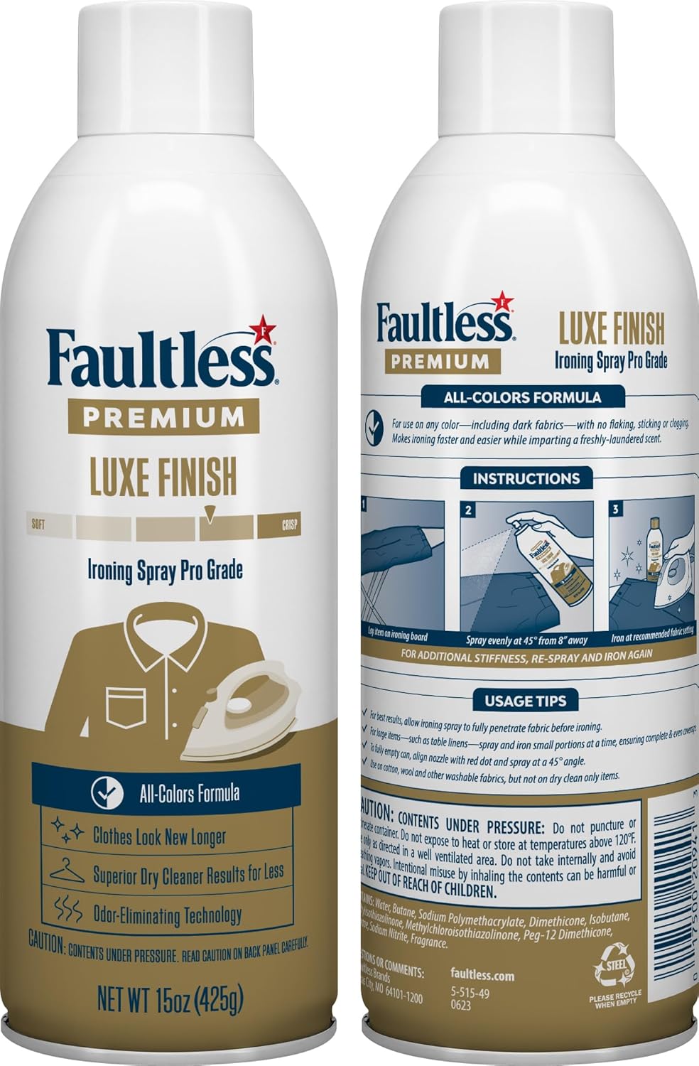 Faultless Premium Luxe Spray Starch (20 Oz, 4 Pack) Spray Starch for Ironing that Makes Your Clothes New Again, Use as a Spray on Starch that Reduces Ironing Time with No Flaking, Sticking or Clogging