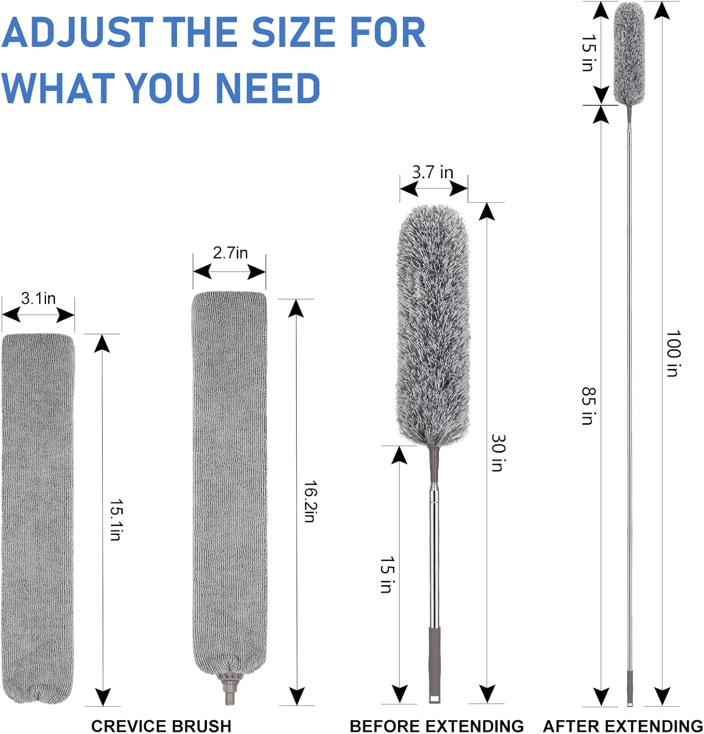 SetSail Extra-Long Dusters with Extension Pole 100-inch for Cleaning, Bendable Microfiber Head Washable Ceiling Fan Duster for High Ceilings, Furniture