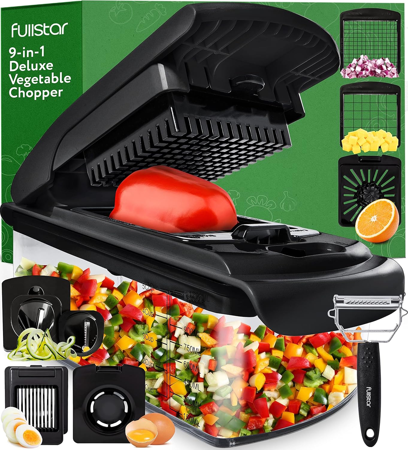 Fullstar Vegetable Chopper - Food Chopper - Onion Chopper - Vegetable Slicer & Spiralizer - Veggie Chopper with Container - Kitchen Gadgets - Home Essentials - Kitchen Accessories (4 in 1, White)