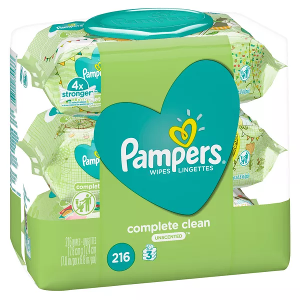Pampers Baby Clean Wipes Fragrance Free 3X Pop-Top Packs 216 Count