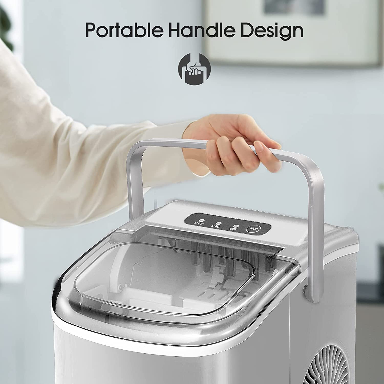 Silonn Ice Makers Countertop,Protable Ice Maker Machine with Handle,Self-Cleaning Ice Maker, 26Lbs/24H, 9 Ice Cubes Ready in 8 Mins, for Home/Office/Kitchen