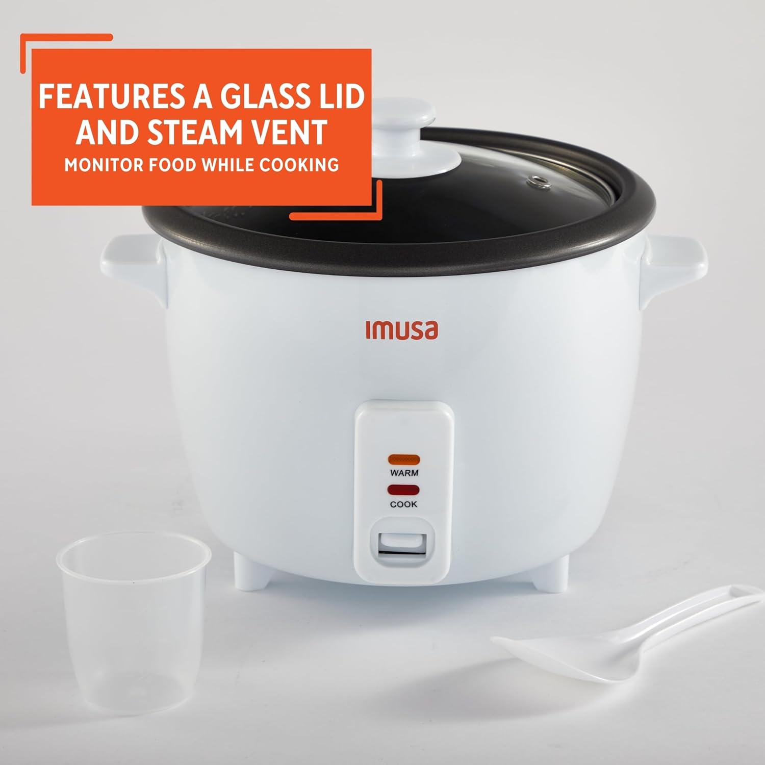 IMUSA USA GAU-00011 Electric Nonstick Rice Cooker 3-Cup (Uncooked) 6-Cup (Cooked), White