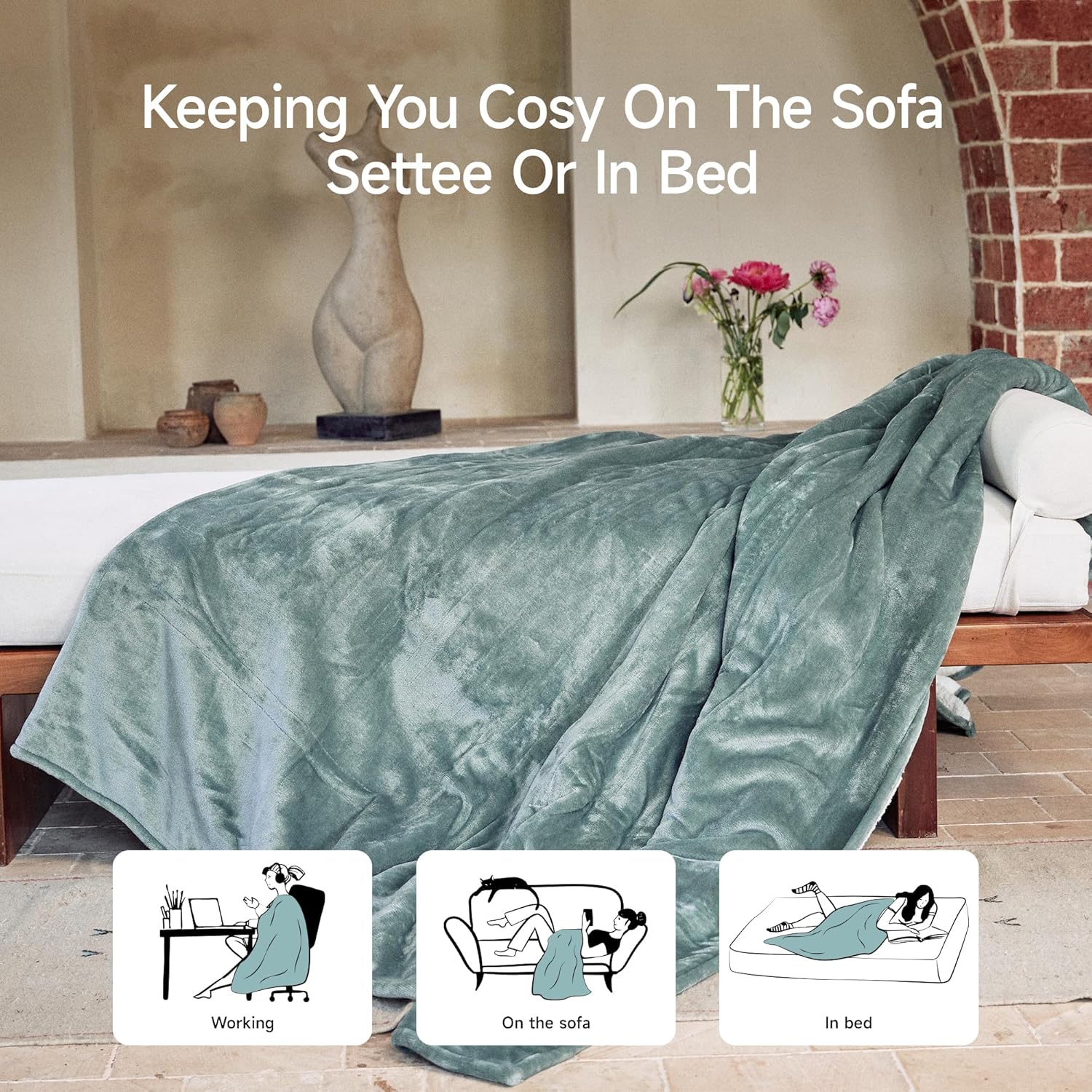 GOTCOZY Heated Blanket Electric Throw 50''X60''- Soft Silky Plush Electric Blanket with 4 Heating Level & 3 Hour Auto Off Heating Blanket, ETL Certified Machine Washable (Rose Dust)