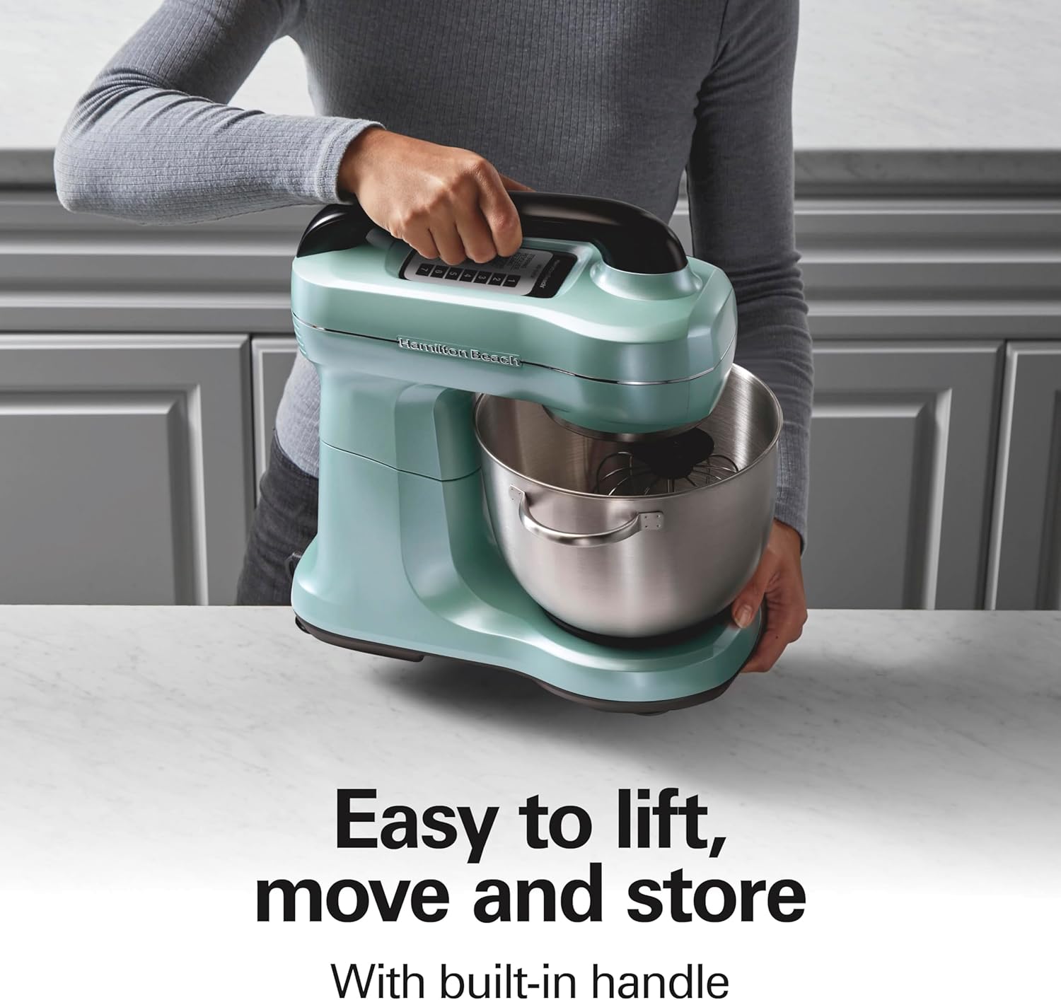 Hamilton Beach Electric Stand Mixer, 4 Quarts, Dough Hook, Flat Beater Attachments, Splash Guard 7 Speeds with Whisk, Black with Top Handle