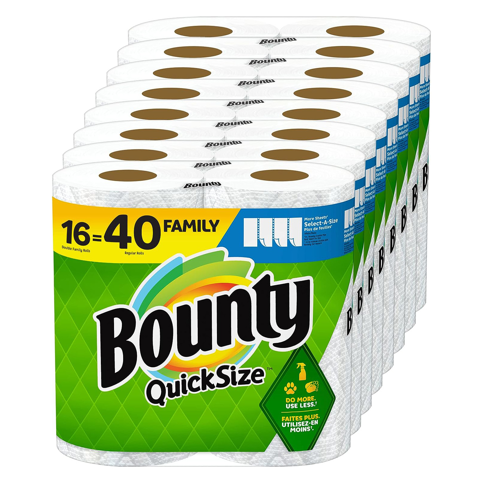 Bounty Quick Size Paper Towels, White, 8 Family Rolls = 20 Regular Rolls