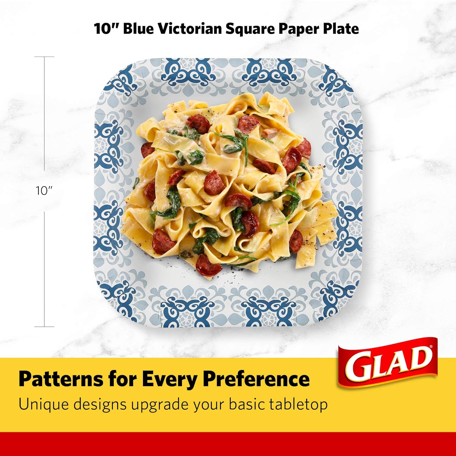 Glad Square Disposable Paper Plates for All Occasions | Soak Proof, Cut Proof, Microwaveable Heavy Duty Disposable Plates | 8.5