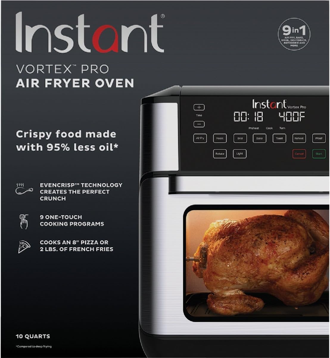 Instant Vortex Plus 6QT XL Air Fryer, 6-in-1, Broils, Dehydrates, Crisps, Roasts, Reheats, Bakes for Quick Easy Meals, 100+ In-App Recipes, Dishwasher-Safe, from the Makers of Instant Pot, Black