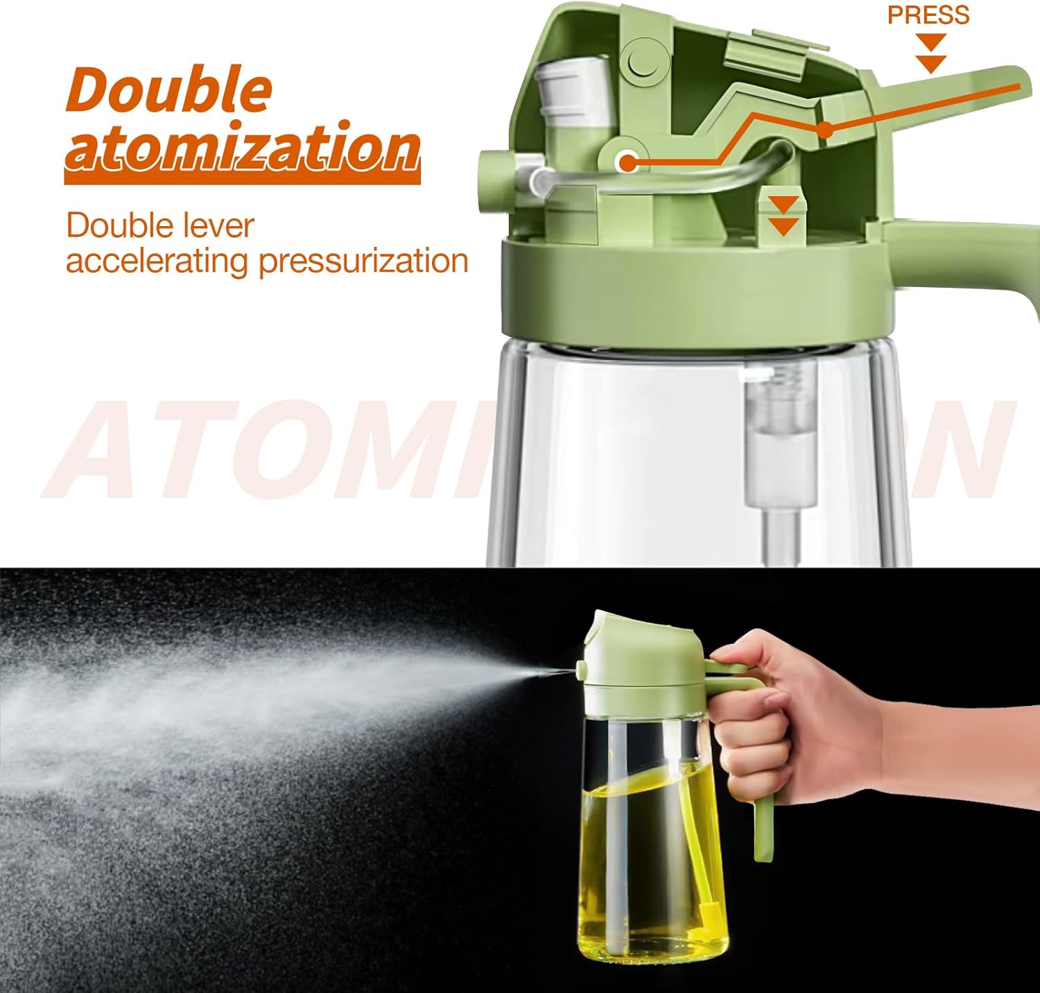 YARRAMATE Oil Sprayer for Cooking, 2 in 1 Olive Oil Dispenser Bottle for Kitchen, 16oz/470ml Premium Glass Oil Bottle, Food-grade Oil Mister for Air Fryer, Salad, Frying, BBQ (Creamy White)