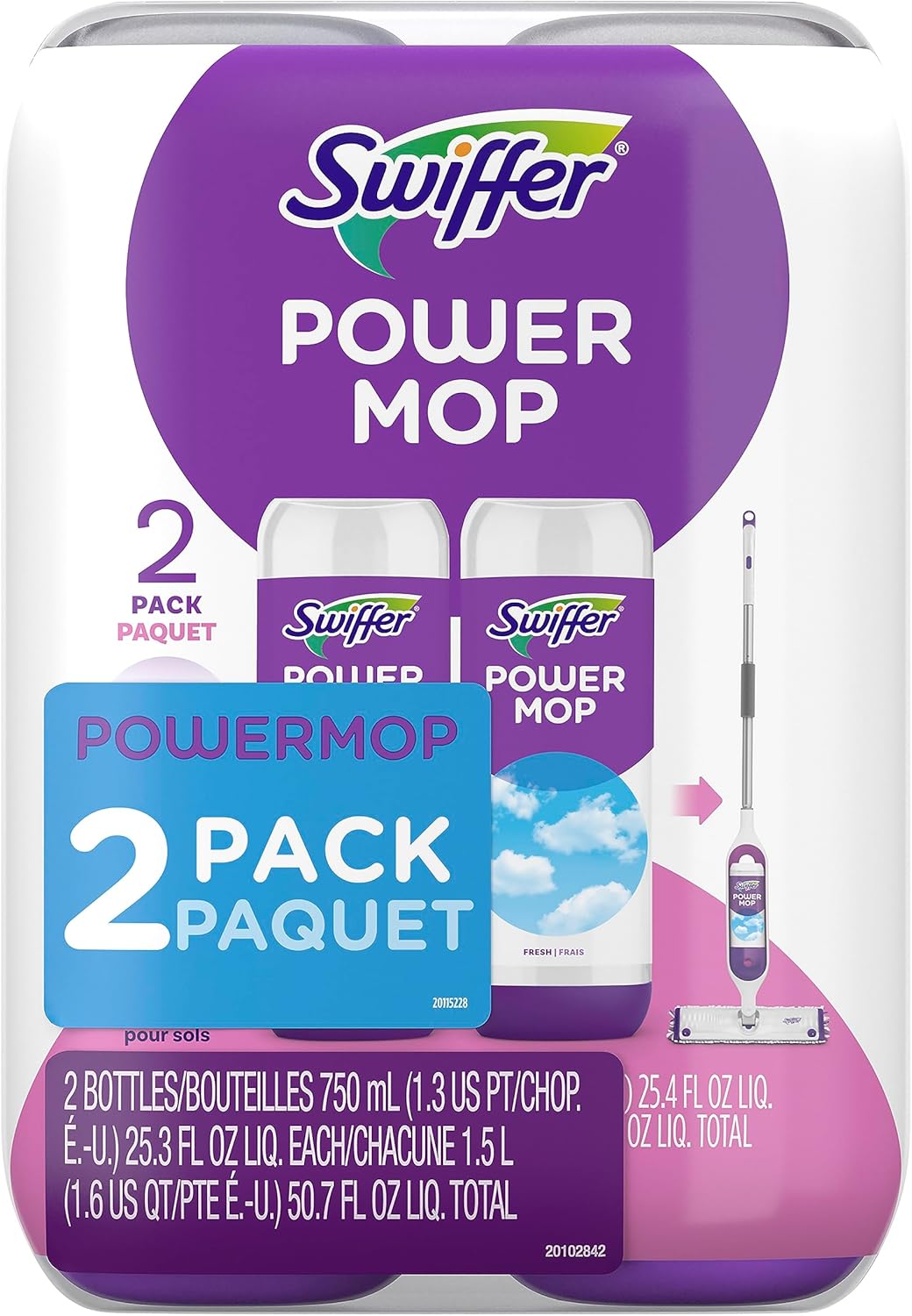Swiffer PowerMop Floor Cleaning Solution with Fresh Scent, 25.3 fl oz, 2 Pack