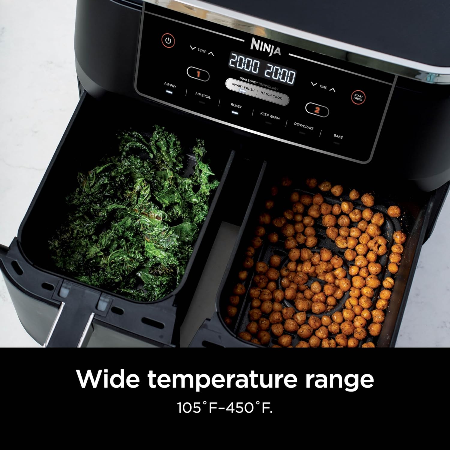 Ninja Air Fryer, Thermometer, Roast, Bake, Air Fry, Crisps, Broil, Reheats, Keep Warm, 10-in-1, Fries, Frozen Food, Veggies, and Meat, Quick Meals, Healthy Meals, Less Oil, 10 QT, Grey, DZ550​