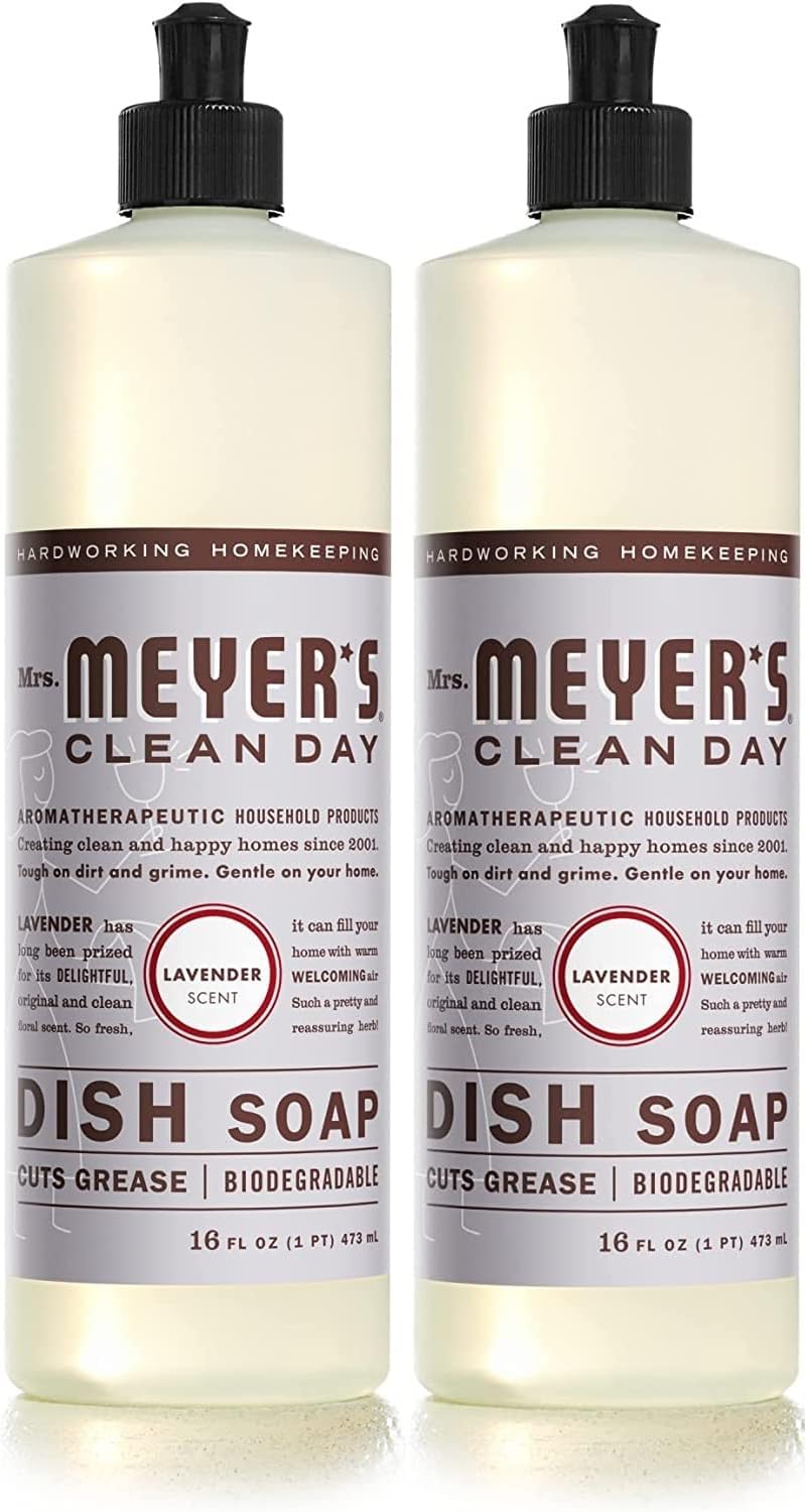 MRS. MEYER'S CLEAN DAY Liquid Dish Soap, Biodegradable Formula, Basil, 16 fl. oz - Pack of 3
