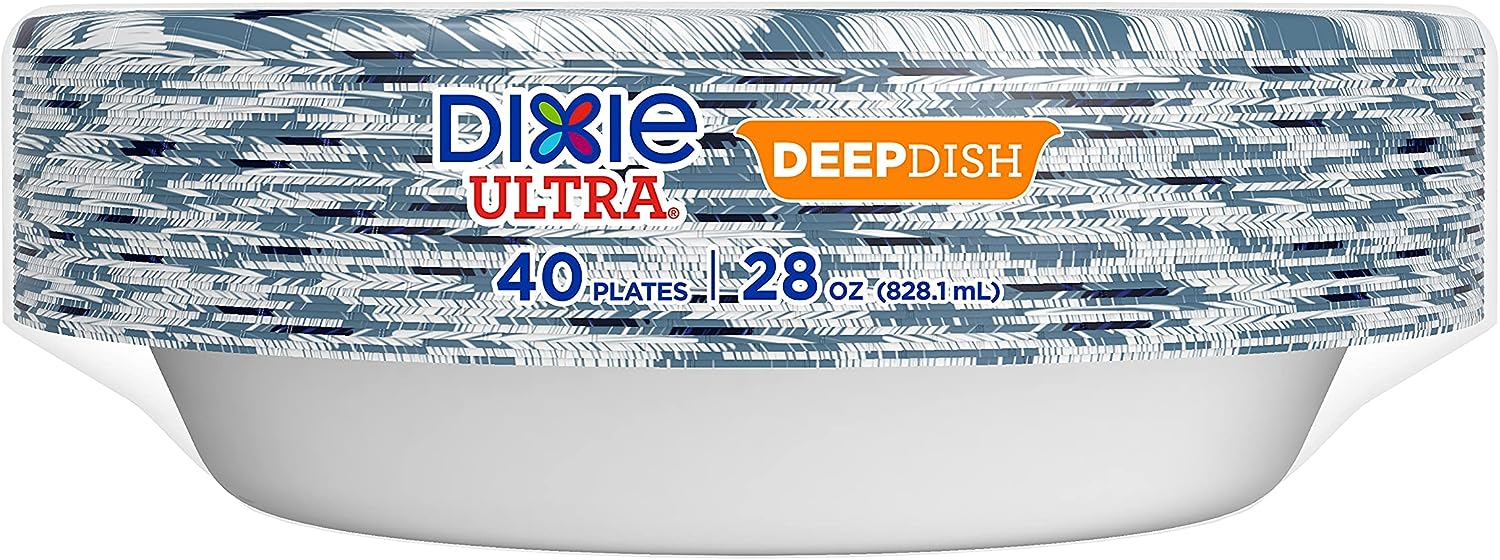 Dixie Ultra Deep Dish Paper Plates, 9 9/16 inch Dinner Size Printed Disposable Plates, 40 Count (1 Pack of 40 Plates)