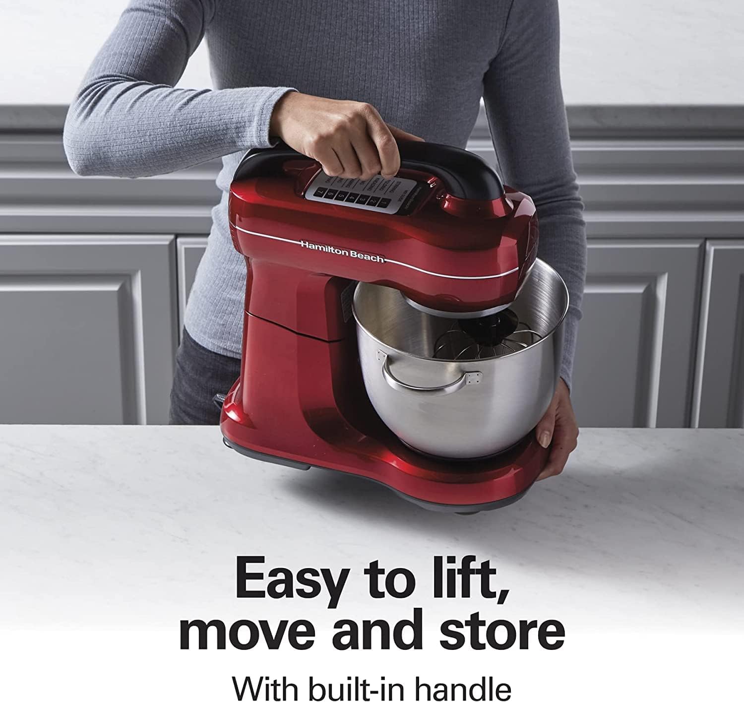 Hamilton Beach Electric Stand Mixer, 4 Quarts, Dough Hook, Flat Beater Attachments, Splash Guard 7 Speeds with Whisk, Black with Top Handle