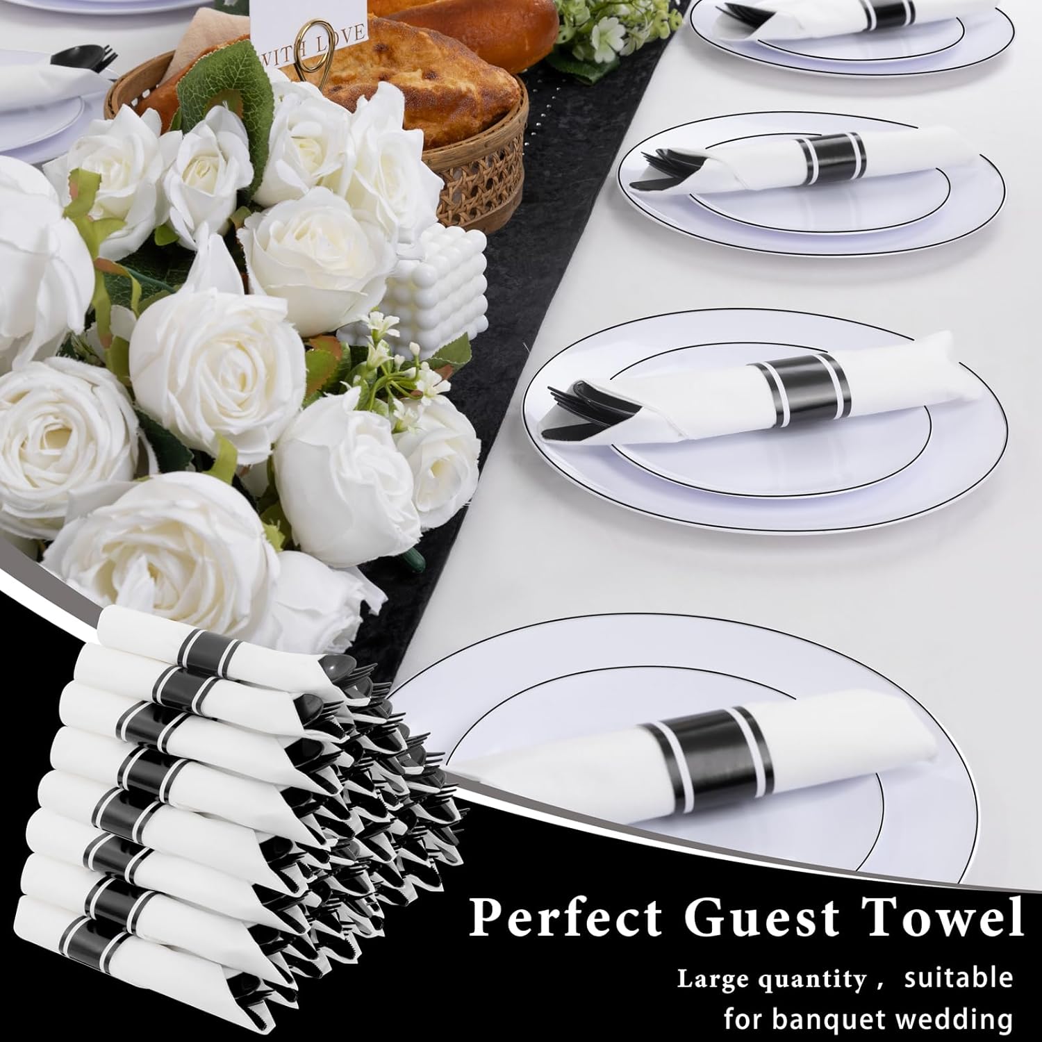 Supernal 60 Pack Pre Rolled Napkins with Gold Plastic Silverware, Premium Disposable Gold Wrapped Cutlery Set Includes: 60 Forks 60 Knives 60 Spoons 60 Napkin for Party