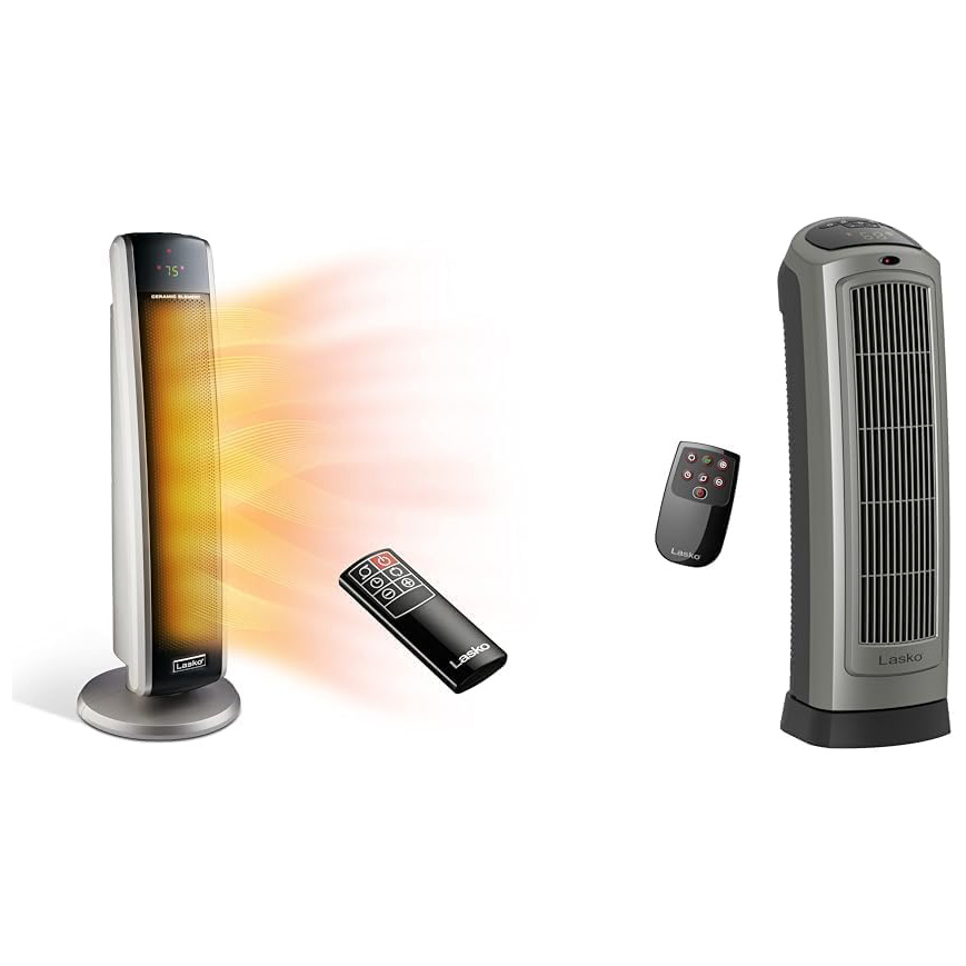 Lasko Oscillating Digital Ceramic Tower Heater for Large Rooms, with Adjustable Thermostat, Timer and Remote Control, 29 Inches, 1500W, Black, 5586