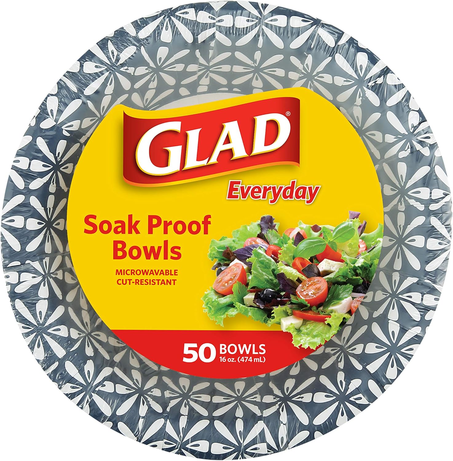 Glad 16 oz Paper Bowls With Daisy Design | Disposable Paper Bowls for Parties and Picnics Daisy Print | Microwave Safe Disposable Paper Bowls for Everyday Use, 16 Oz Blue Mosaic