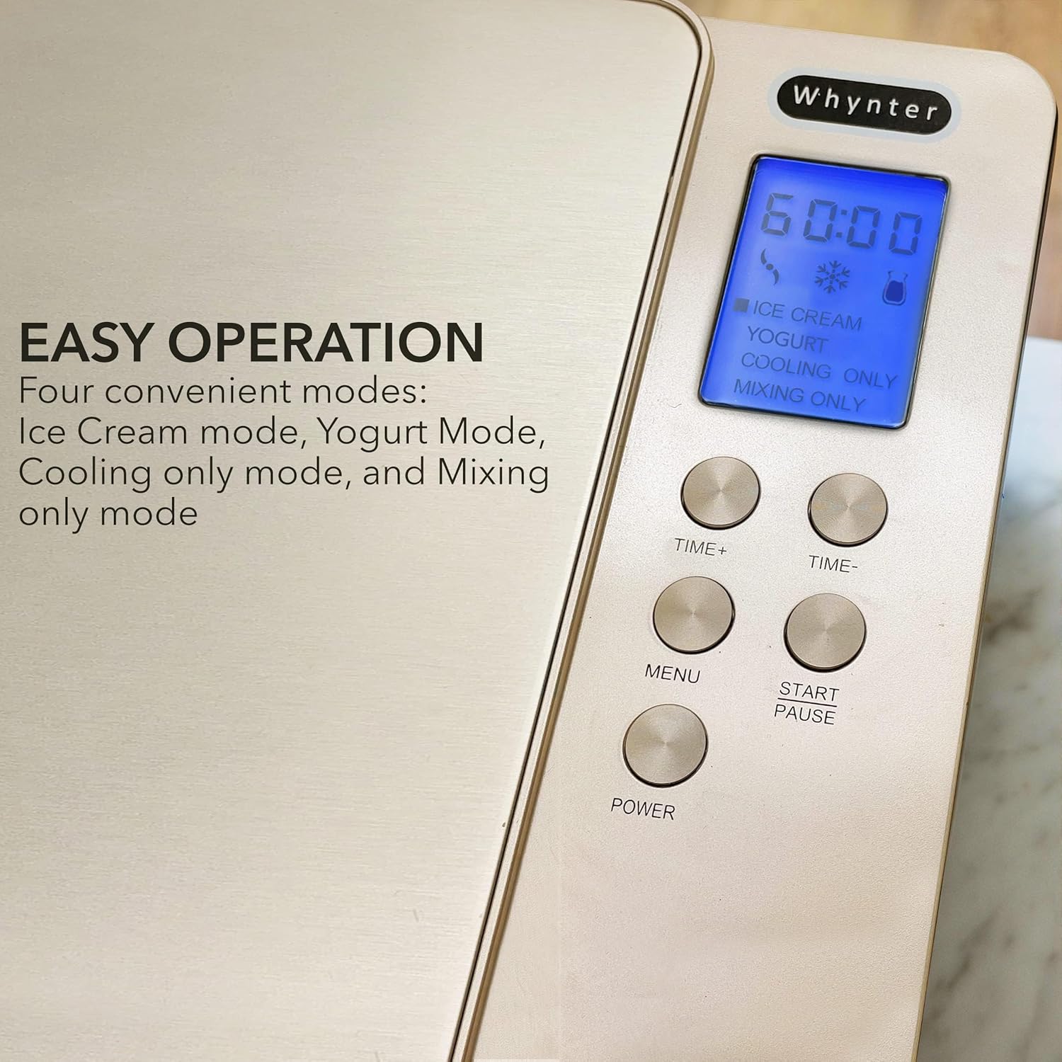 Whynter Ice Cream Maker Machine Automatic 2.1 Qt with Built-in Compressor, LCD Digital Display & Timer, No Pre-Freezing, ICM-200LS, Stainless Steel