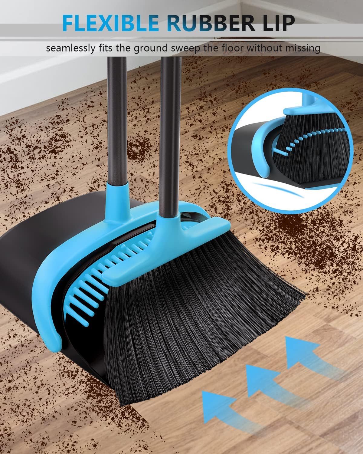 Broom with Dustpan Combo Set, Upgrade Broom and Dustpan Set for Home, 52'' Long Handle Broom and Dustpan Set, Standing Dustpan and Broom for Kitchen Office Lobby Floor
