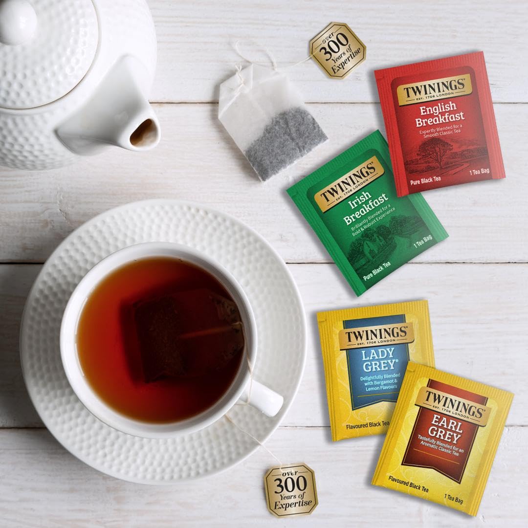 Twinings English Breakfast Black Tea Individually Wrapped Bags, 100 Count (Pack of 1), Smooth, Flavourful, and Robust, Caffeinated, Enjoy Hot or Iced | Packaging May Vary
