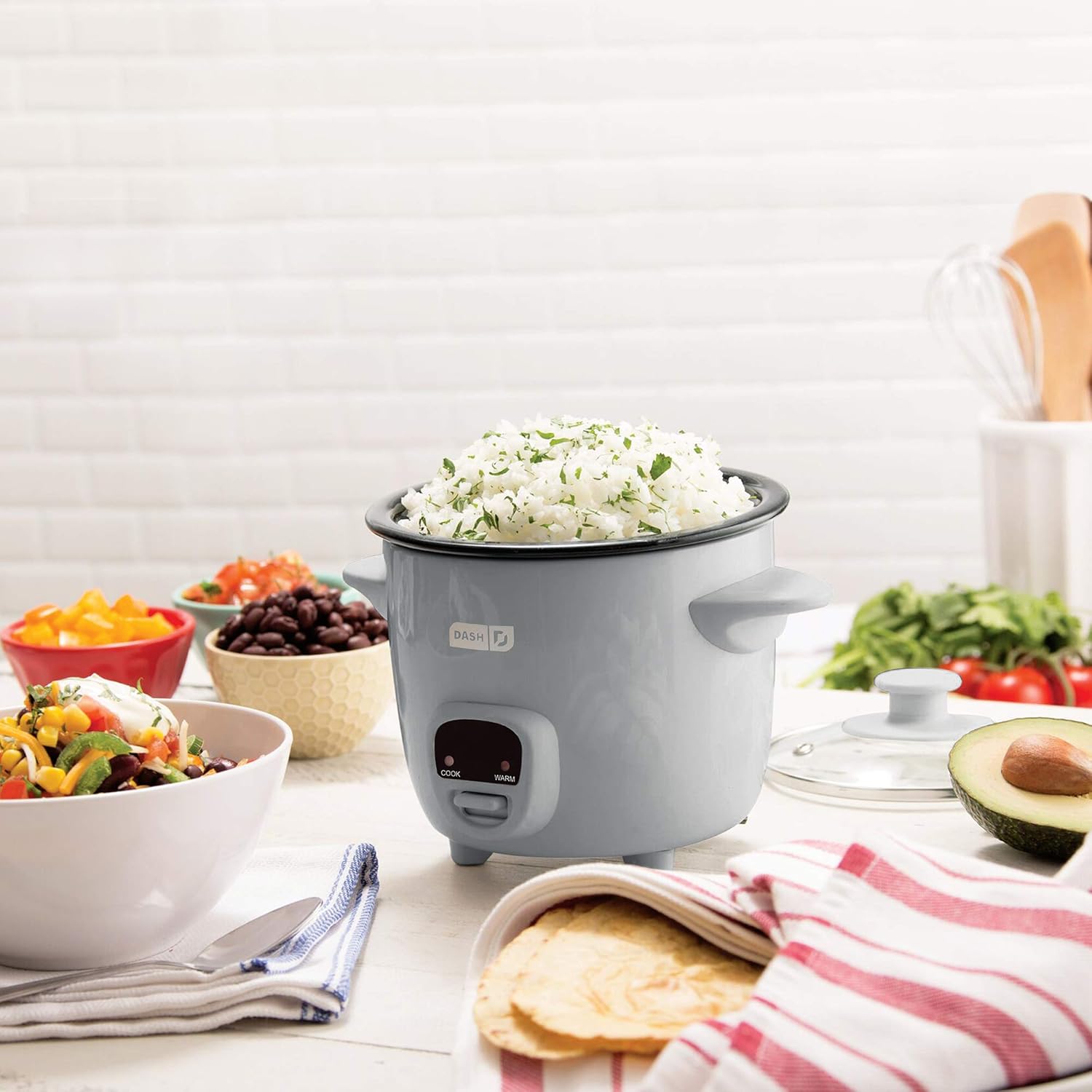 DASH Mini Rice Cooker Steamer with Removable Nonstick Pot, Keep Warm Function & Recipe Guide, .5 Quart, for Soups, Stews, Grains & Oatmeal - Aqua