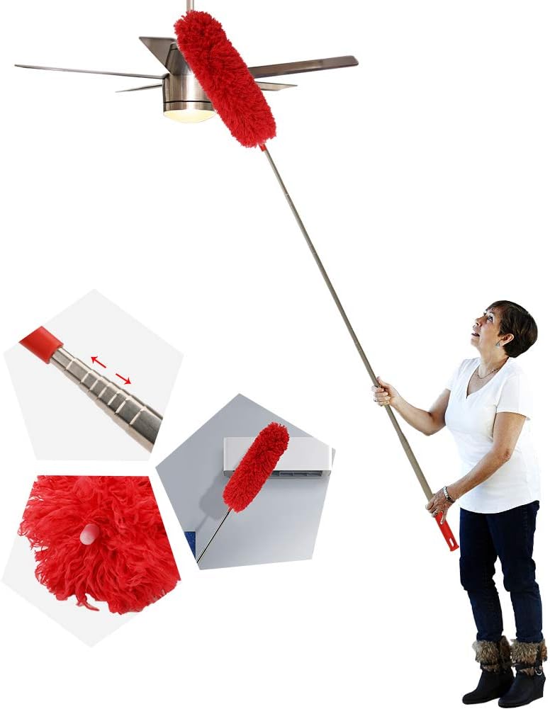 DELUX Microfiber Feather Duster Extendable Duster with 100 inches Extra Long Pole, Bendable Head & Long Handle Dusters for Cleaning Ceiling Fan, High Ceiling, Blinds, Furniture & Cars Gray